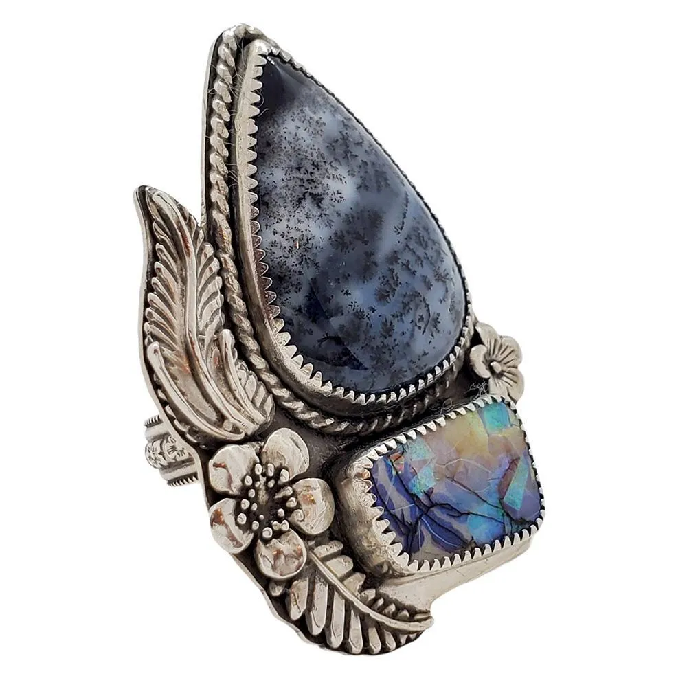 (30% Off) Ring - Size 9 - Dendritic Opal & Monarch Opal OOAK Sterling by Wanderlust Jewelry