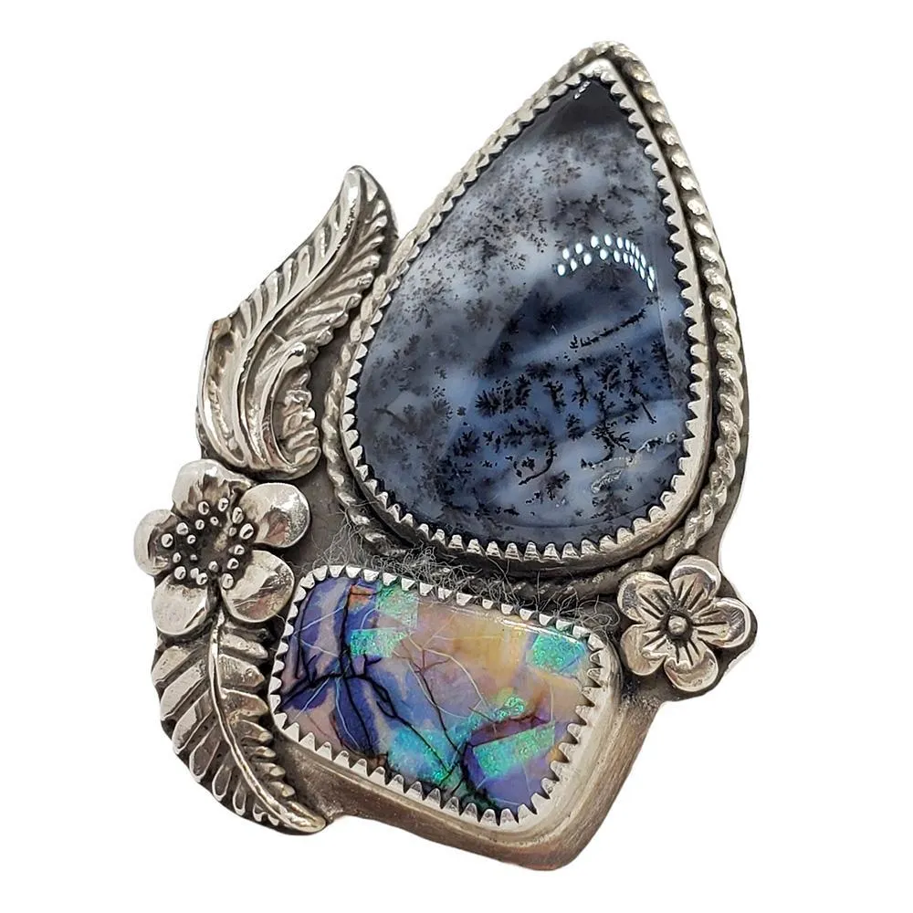 (30% Off) Ring - Size 9 - Dendritic Opal & Monarch Opal OOAK Sterling by Wanderlust Jewelry