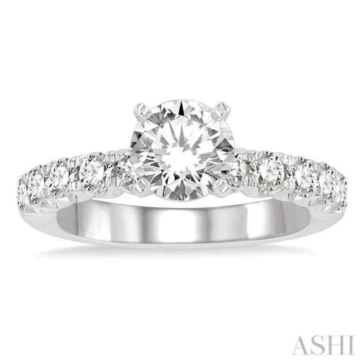 3/4 Ctw Round Cut Diamond Semi-Mount Engagement Ring in 14K White Gold