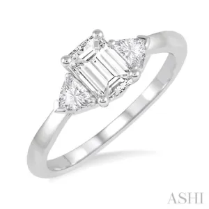 3/8 ctw Emerald and Triangle Cut Diamond Ladies Engagement Ring with 1/4 Ct Emerald Cut Center Stone in 14K White Gold