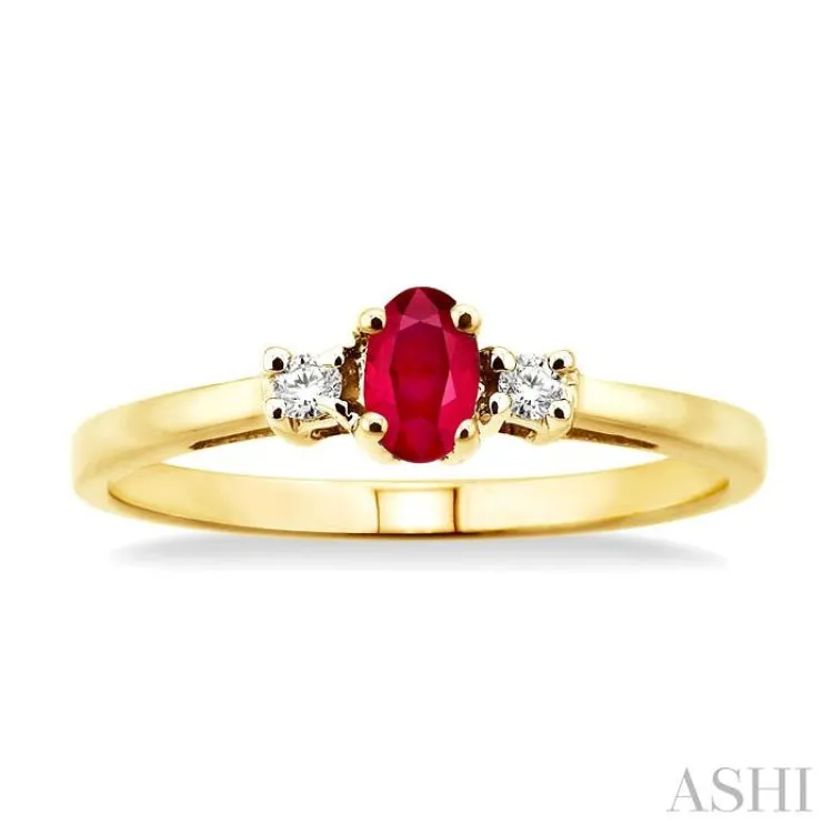 5x3 MM Oval Cut Ruby and 1/20 Ctw Round Cut Diamond Ring in 10K Yellow Gold