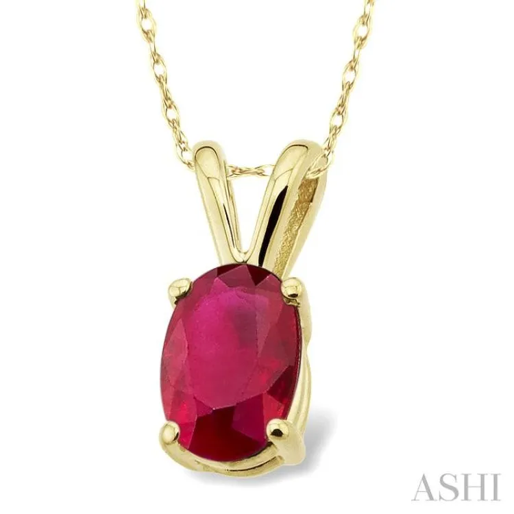 6x4MM Oval Cut Ruby Pendant in 14K Yellow Gold with Chain