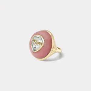 7.29ct Pear Aquamarine in Hand Carved Pink Opal Lollipop Ring