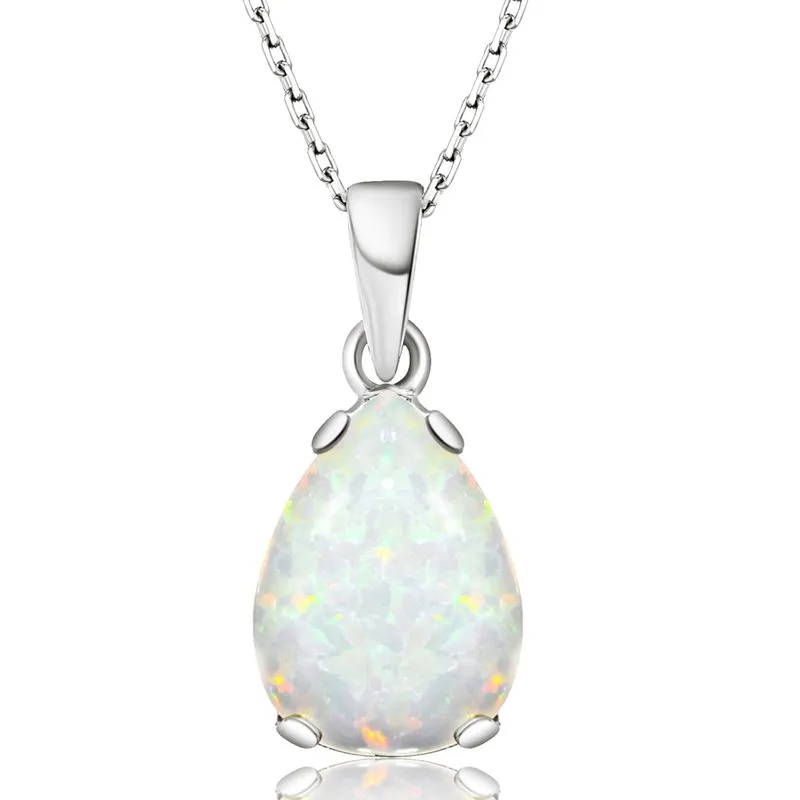 925 Sterling silver Teardrop White Opal 7X10mm Pendant