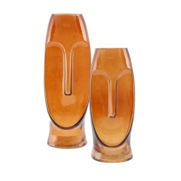 Amber Glass Face Vases Set of 2