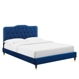 Amber Performance Velvet Queen Platform Bed By Modway - MOD-6776 - Navy