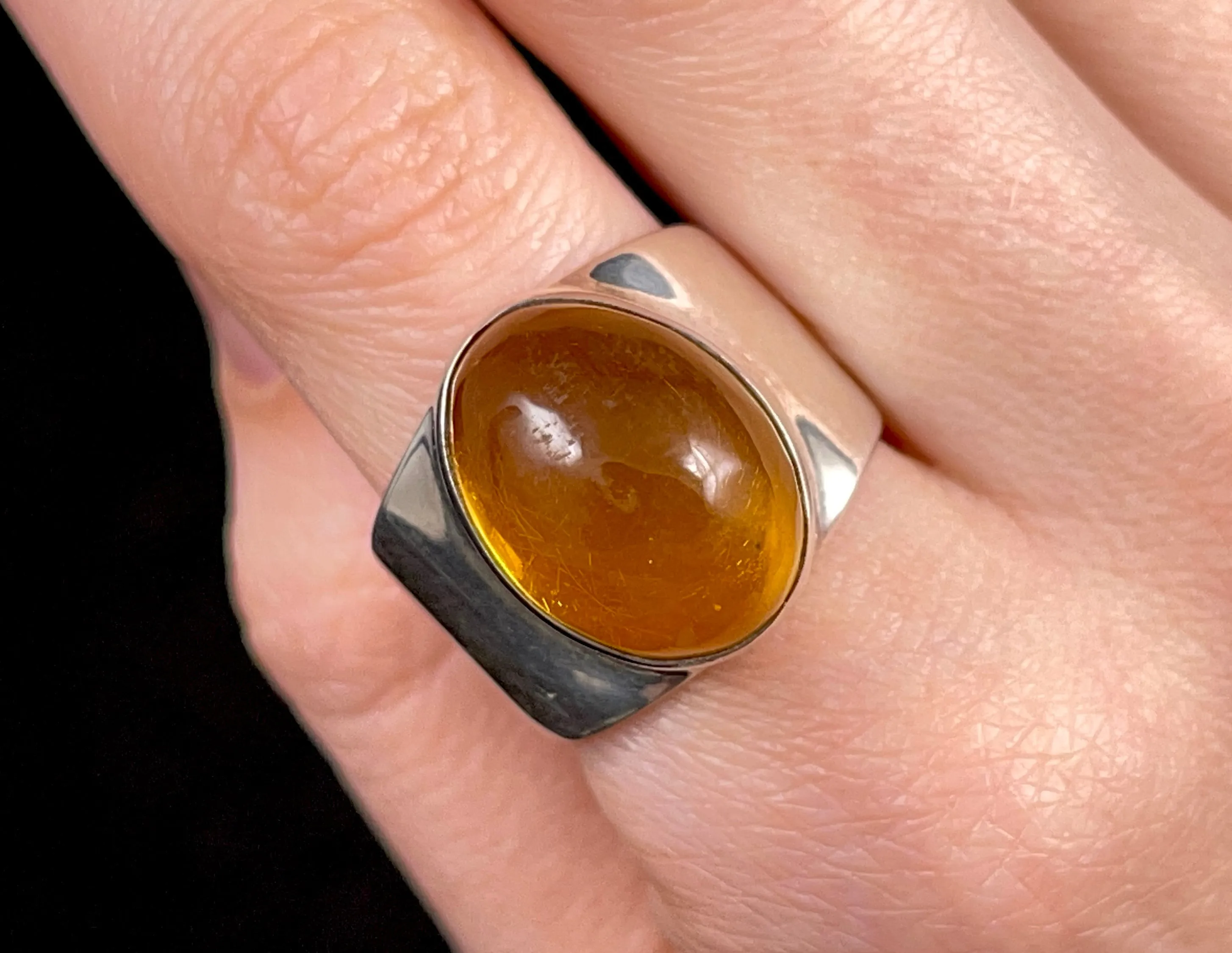 AMBER Ring - Sterling Silver, Size 8 - Amber Stone, Crystal Ring, Handmade Jewelry, Healing Crystals and Stones,  52661