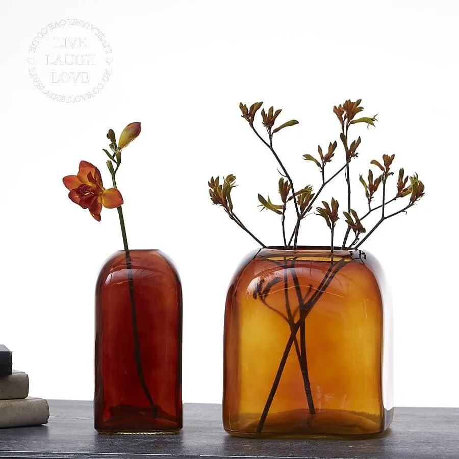 Amber Square Glass Bubble Vases