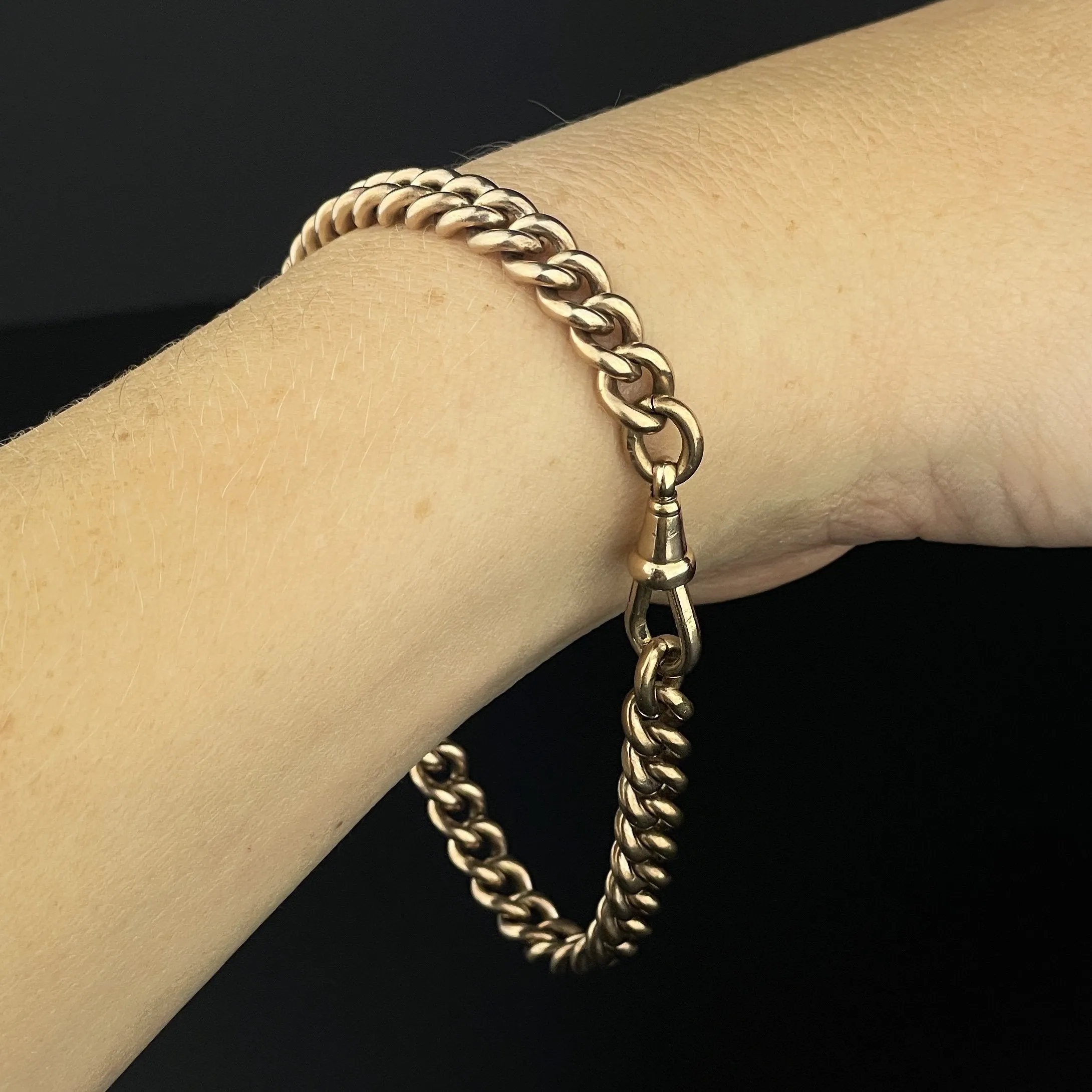 Antique Rolled Gold Curb Link Watch Chain Bracelet