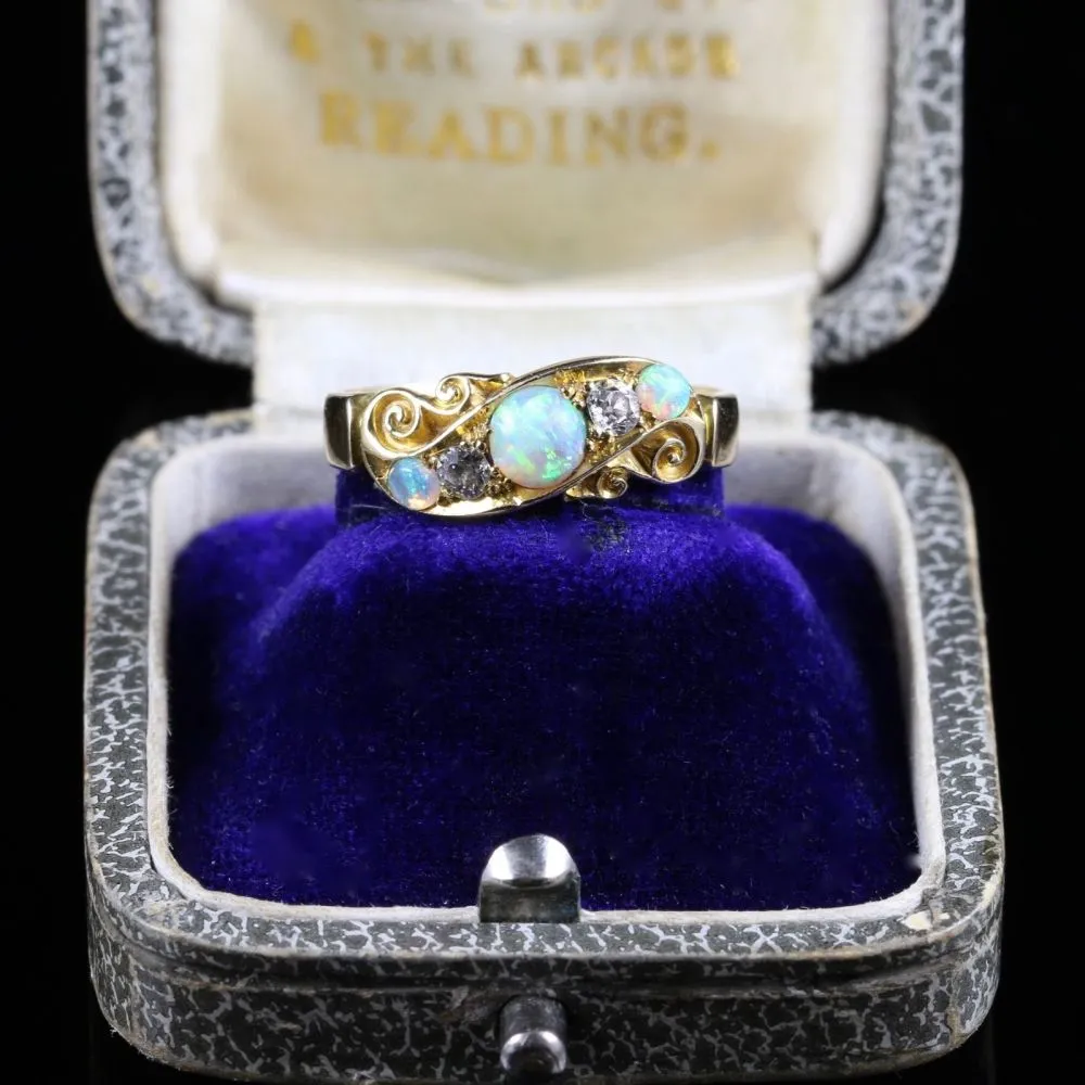 Antique Victorian Opal Diamond Ring 18Ct Gold Chester Hallmark