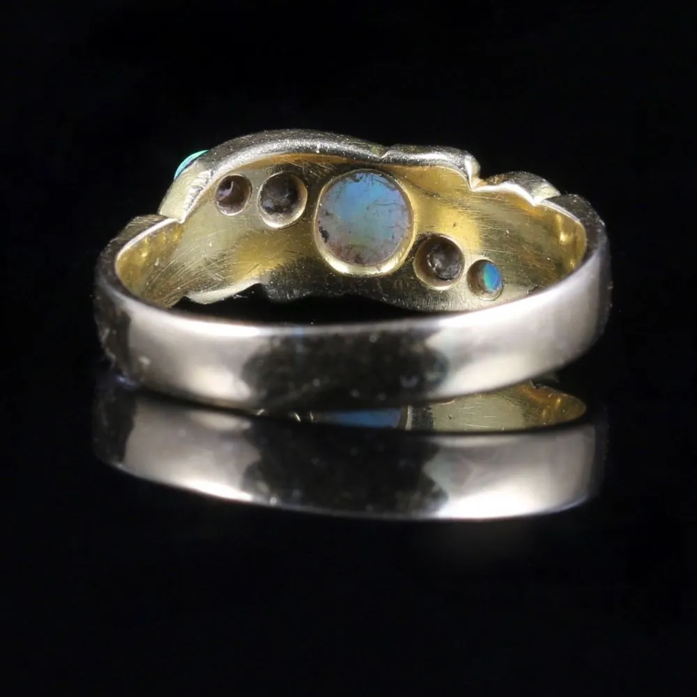 Antique Victorian Opal Diamond Ring 18Ct Gold Chester Hallmark