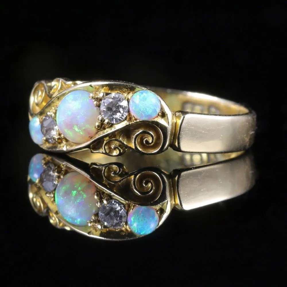 Antique Victorian Opal Diamond Ring 18Ct Gold Chester Hallmark