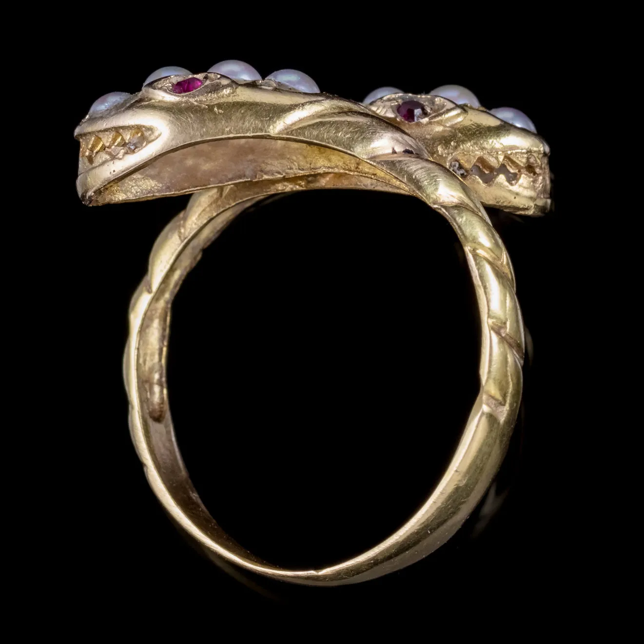 Antique Victorian Ruby Pearl Snake Ring 18Ct Gold Circa 1880