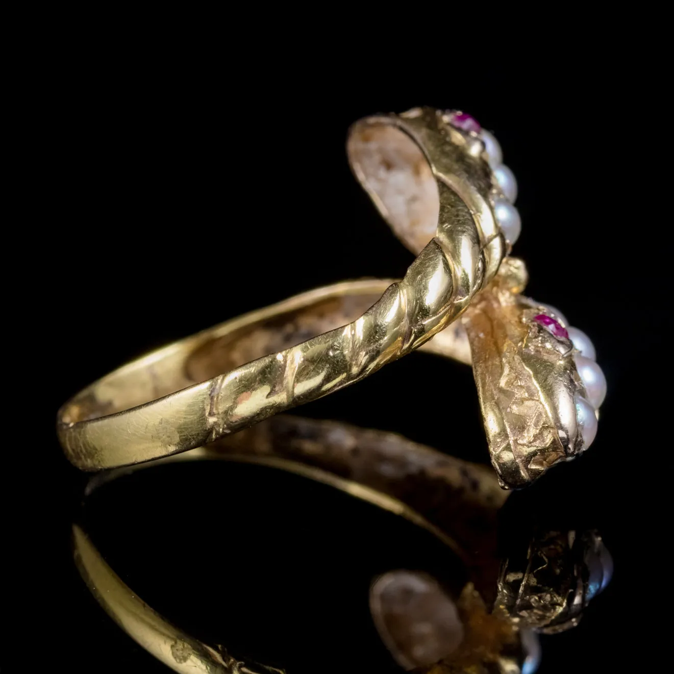 Antique Victorian Ruby Pearl Snake Ring 18Ct Gold Circa 1880