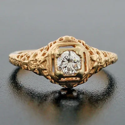 Art Deco 14kt Yellow Gold Diamond Engagement Ring .35ct