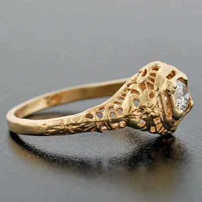 Art Deco 14kt Yellow Gold Diamond Engagement Ring .35ct