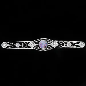 Art Deco Platinum Opal and Diamond Bar Pin