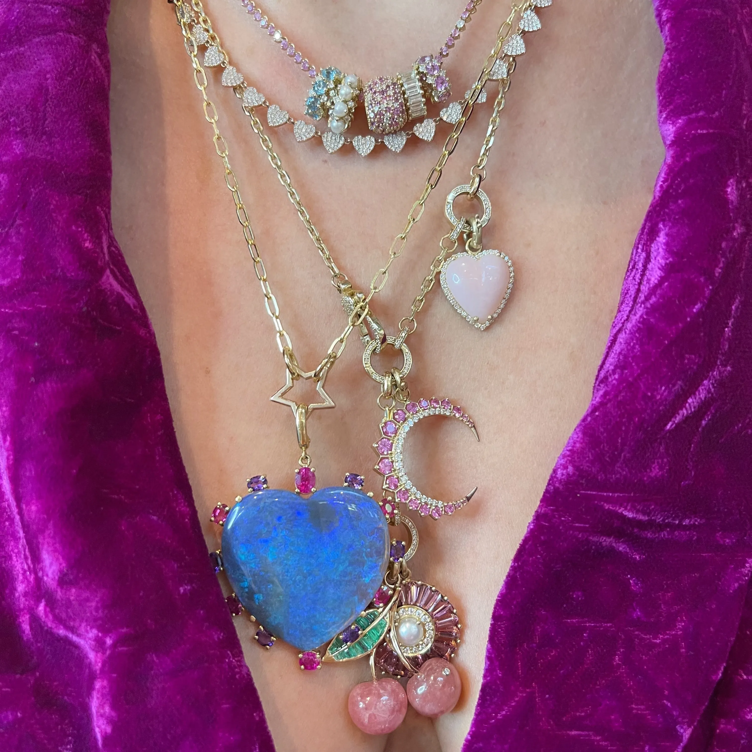 Australian Opal Heart Pendant with Gemstone Frame