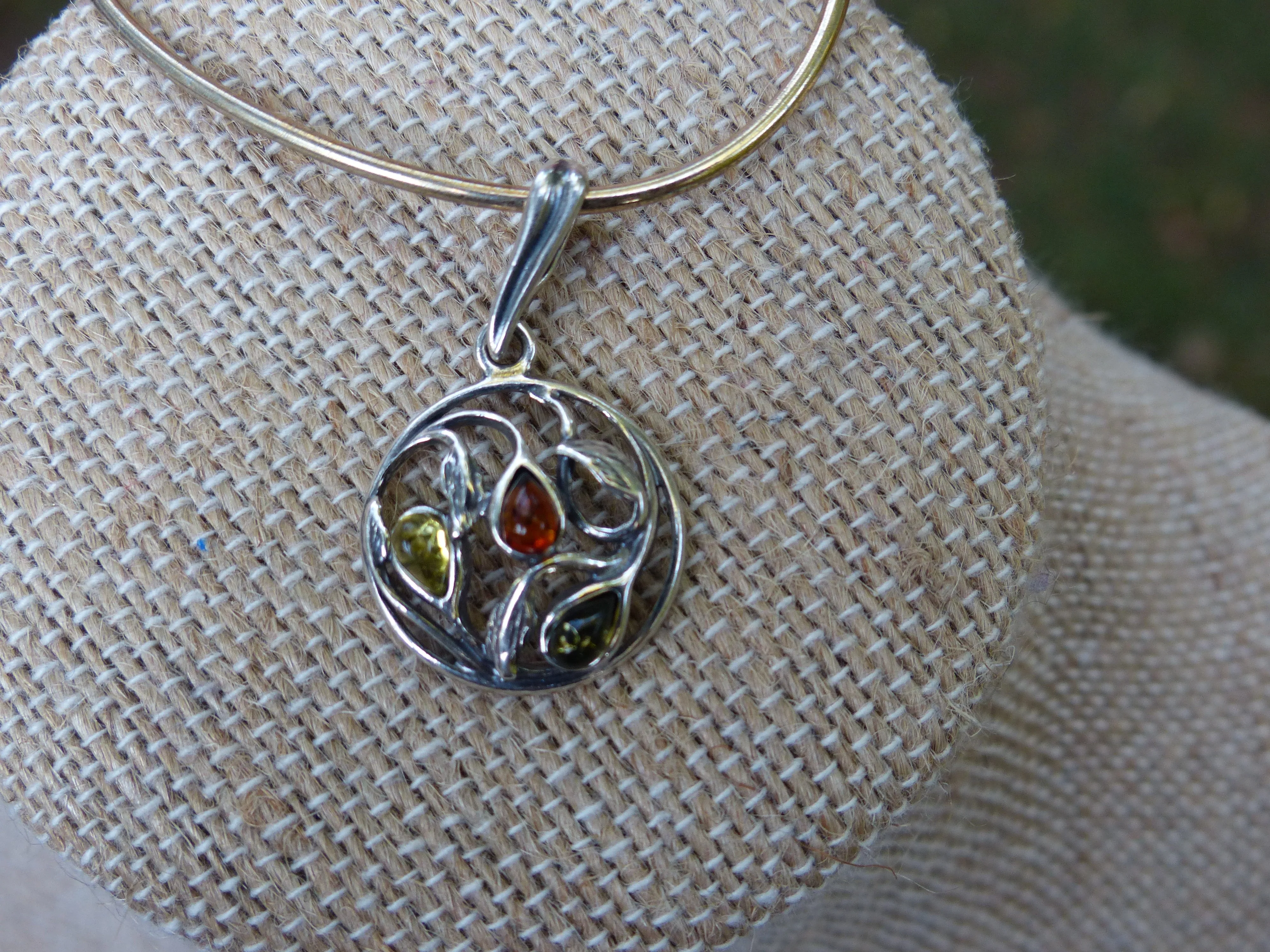 Baltic Amber Leaf Pendant in Sterling Silver