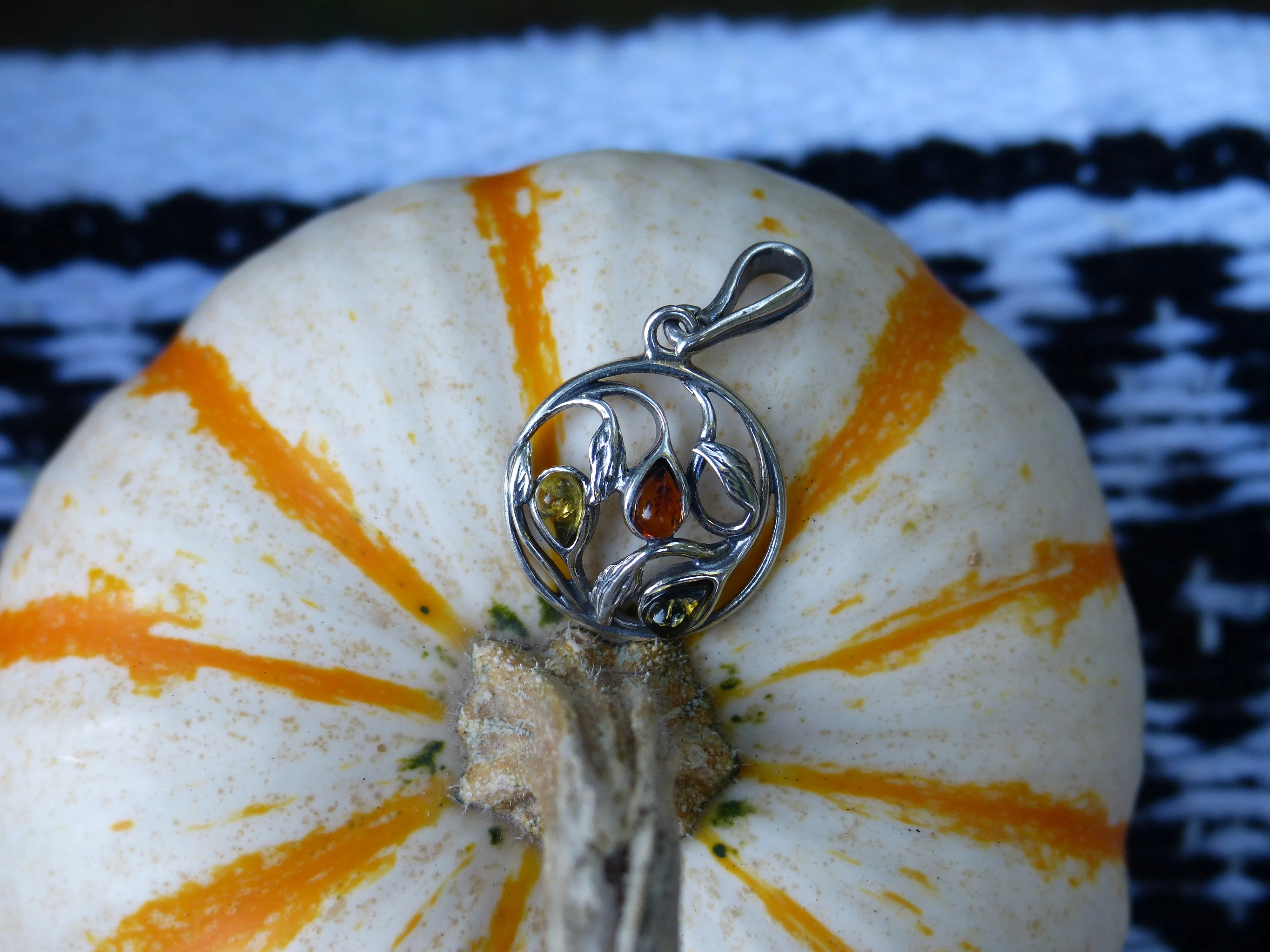 Baltic Amber Leaf Pendant in Sterling Silver