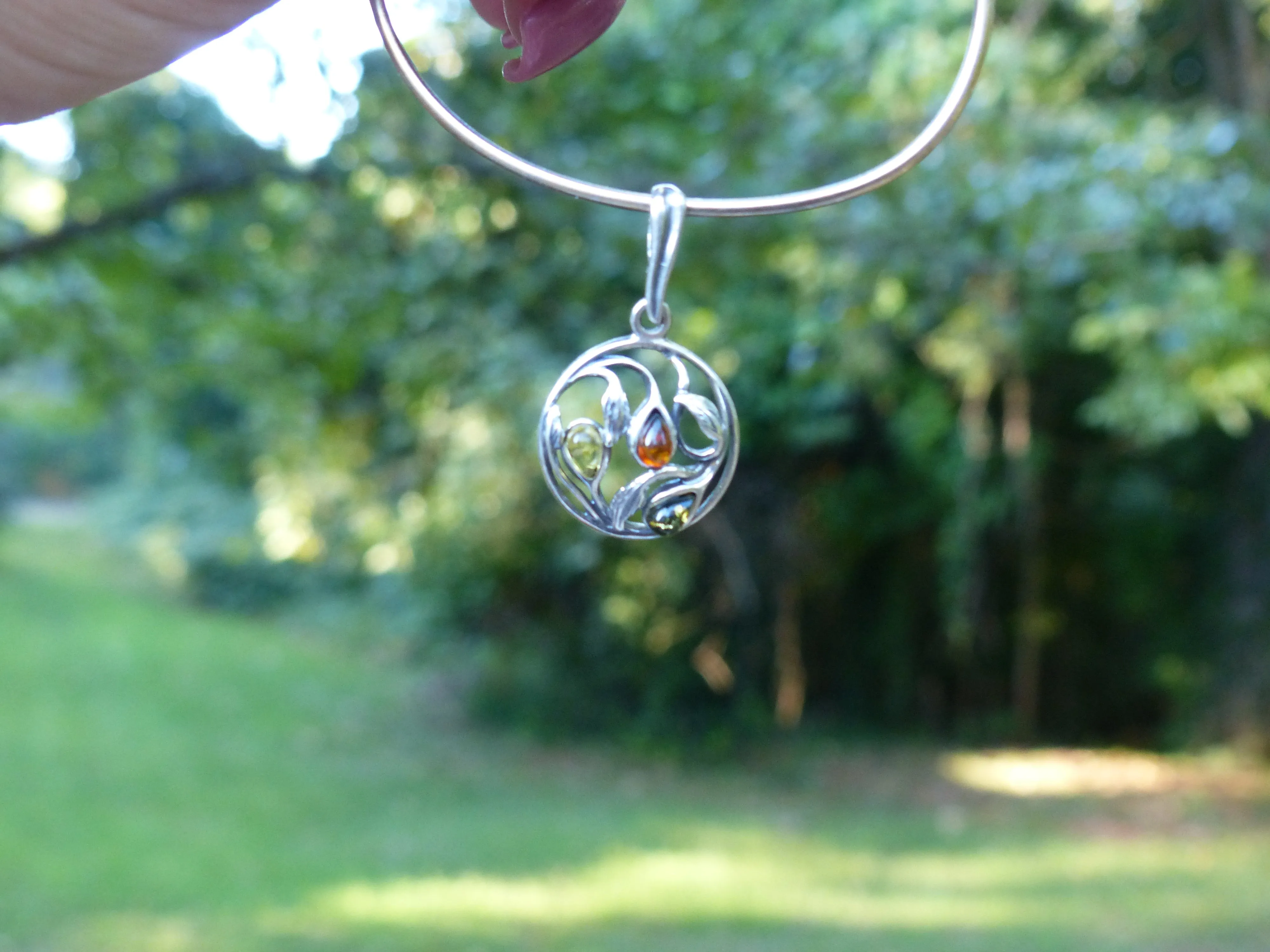 Baltic Amber Leaf Pendant in Sterling Silver