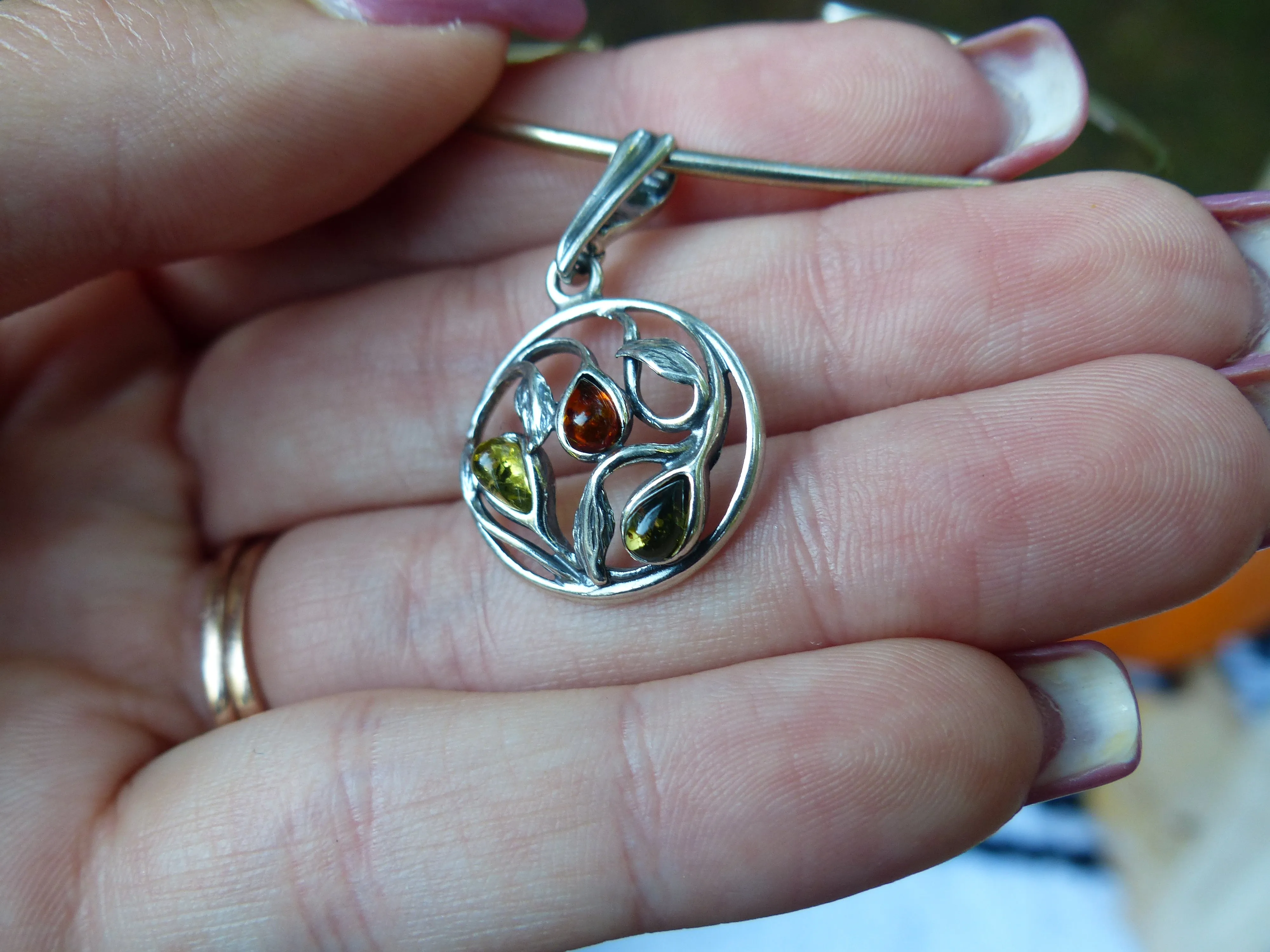 Baltic Amber Leaf Pendant in Sterling Silver