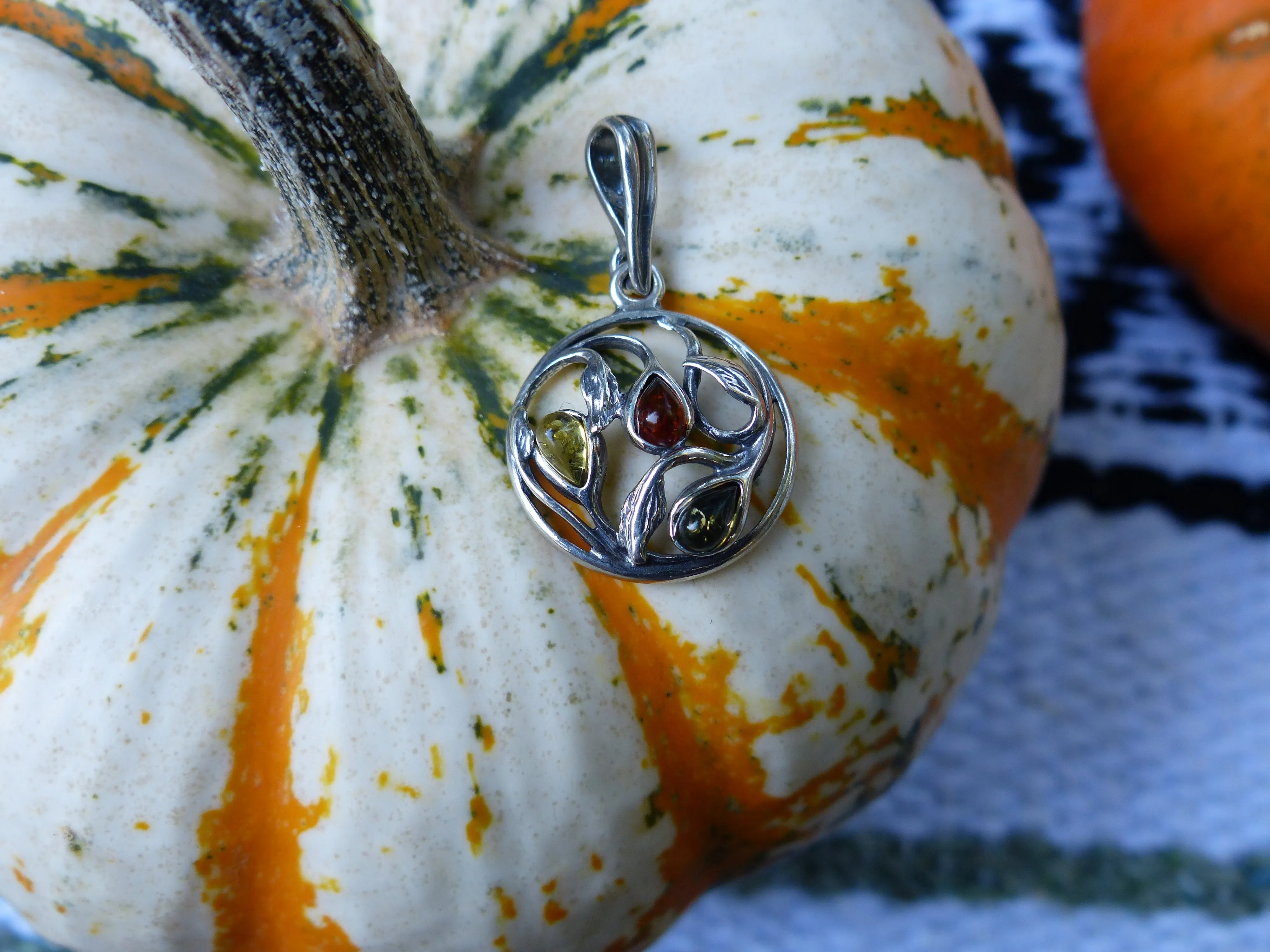 Baltic Amber Leaf Pendant in Sterling Silver