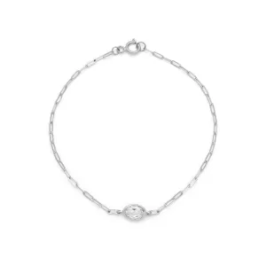 Bezel Oval Bracelet | White Topaz & Silver