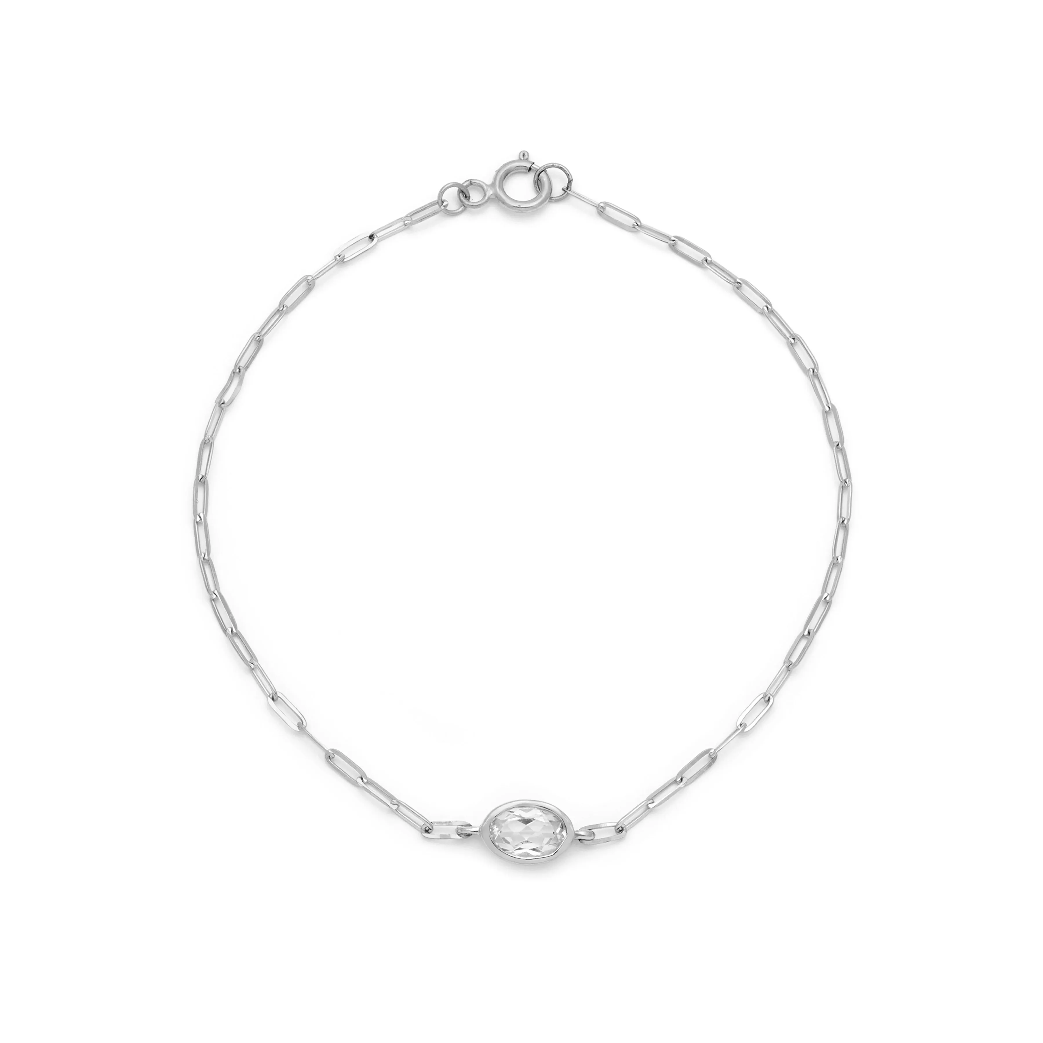 Bezel Oval Bracelet | White Topaz & Silver