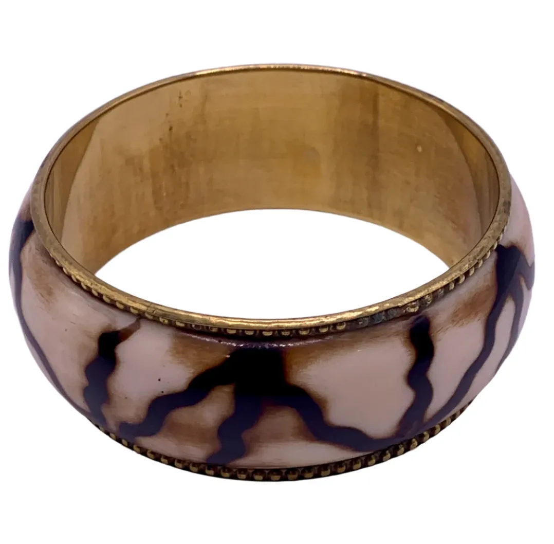 Bone with Dark Brown Design Bangle