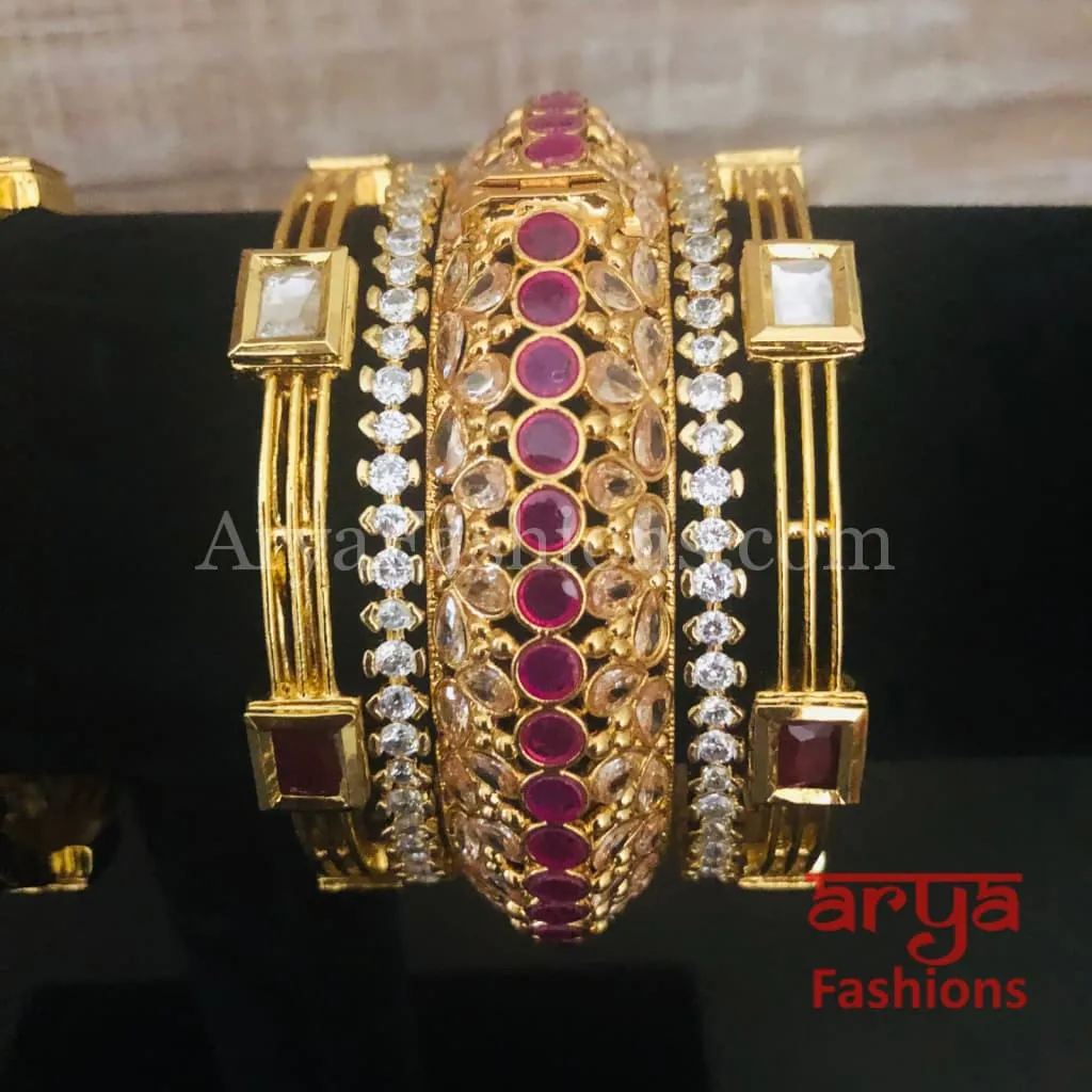 Bridal Golden Ruby Gokhru Bangles Set