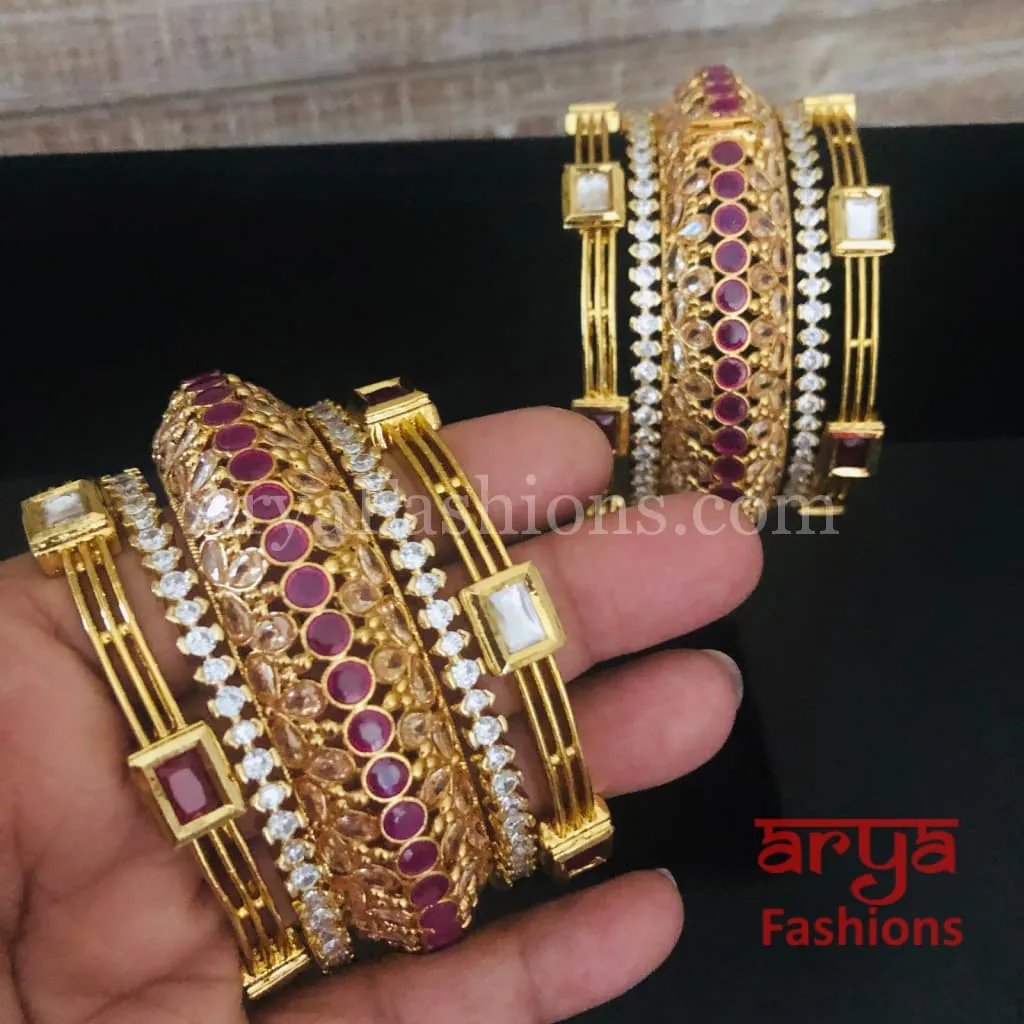 Bridal Golden Ruby Gokhru Bangles Set