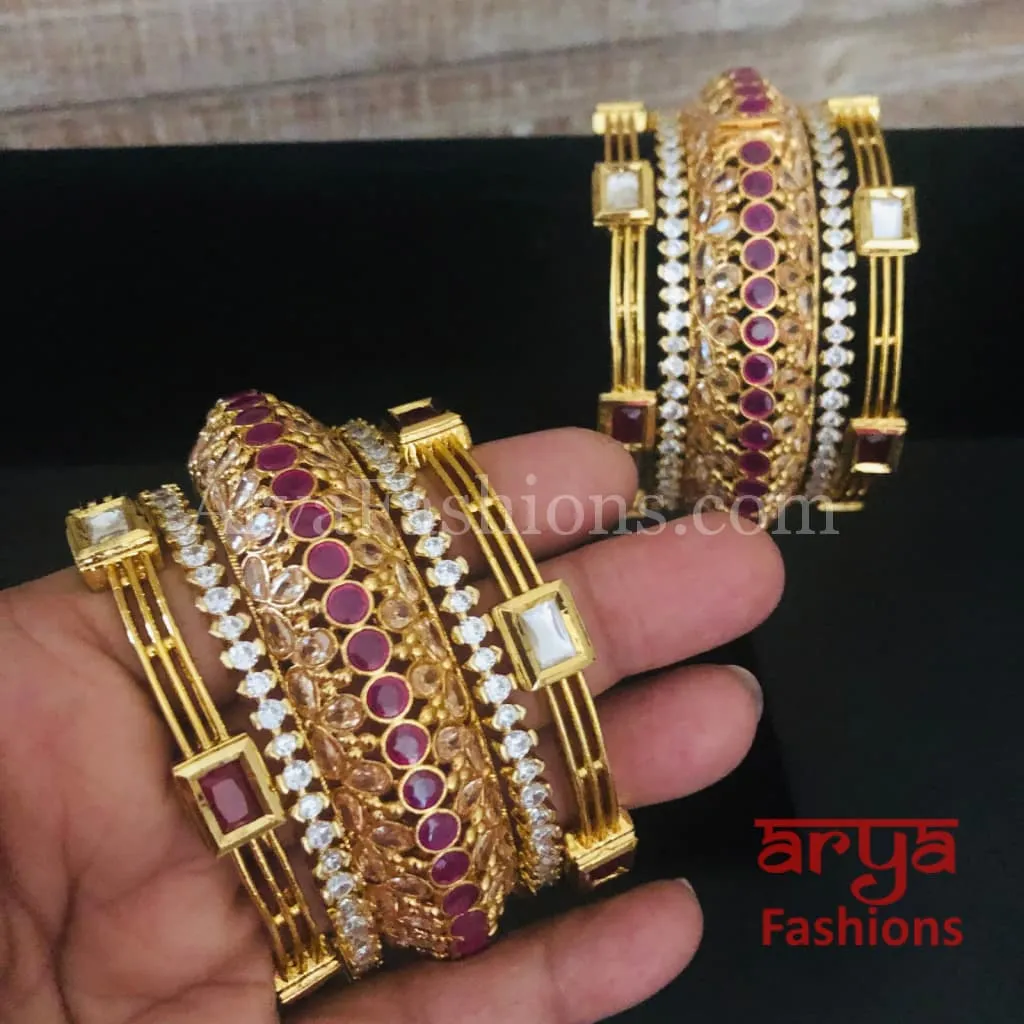 Bridal Golden Ruby Gokhru Bangles Set