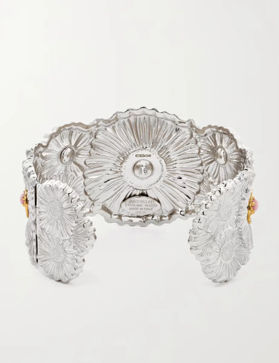 Buccellati Daisy Blossoms Sterling Silver Pink Opal and Diamond Cuff Bracelet