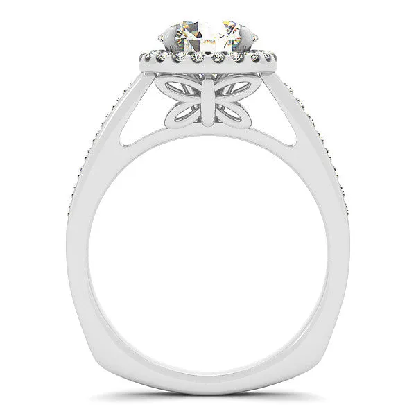 Butterfly Accented Diamond Halo Engagement Ring - Farfalla