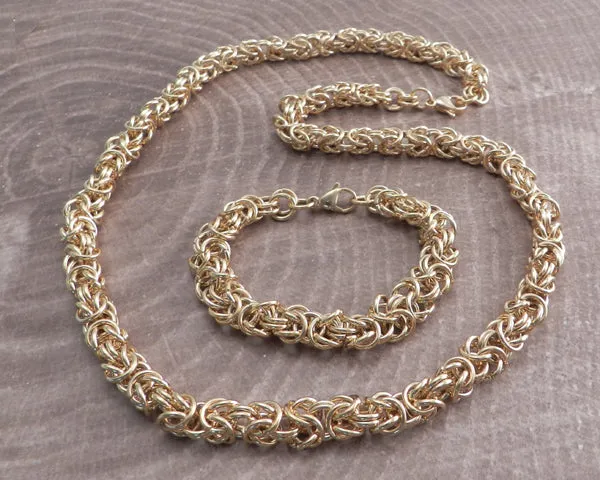 Byzantine Rope Chain Gold Stainless Steel Set