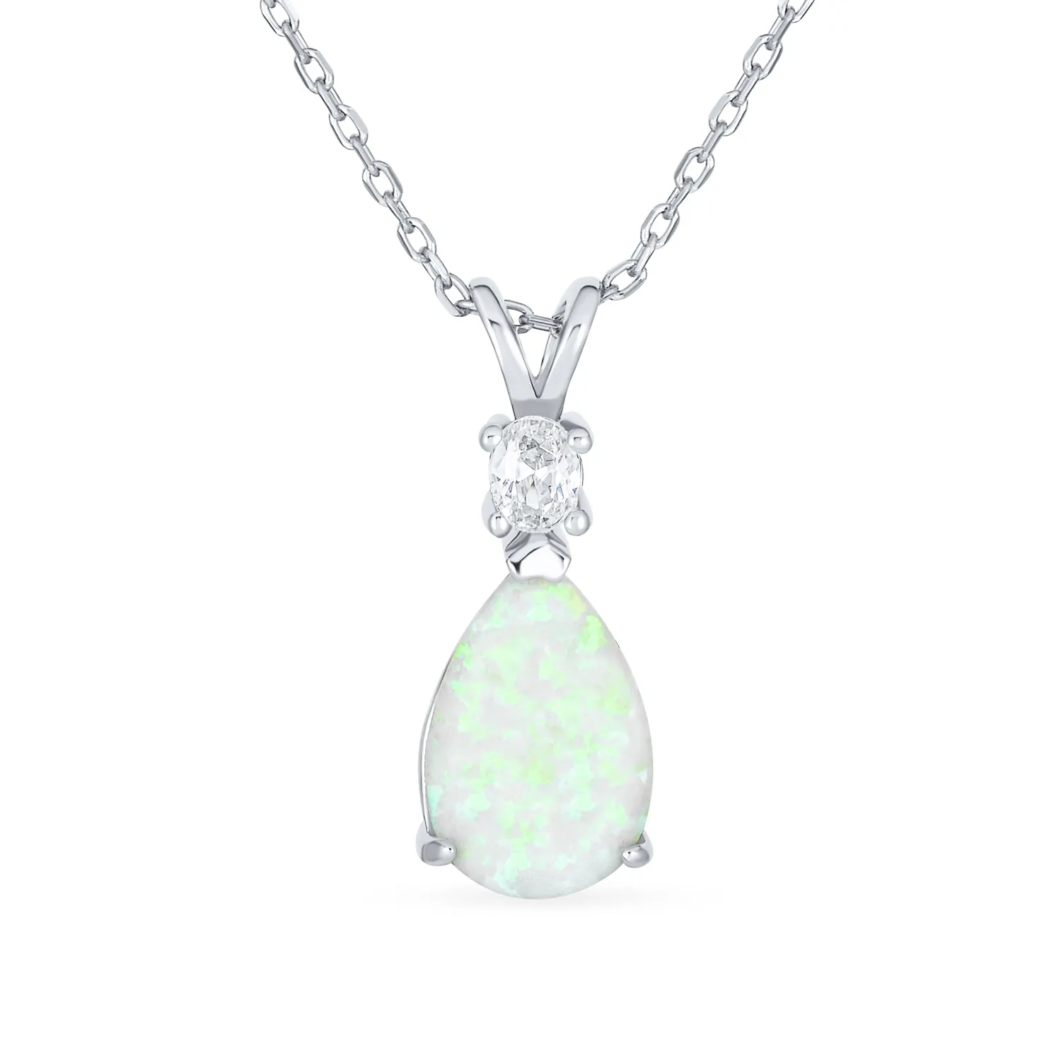 Classic Gemstone CZ Infinity Teardrop Opal Pendant Necklace Rose Gold Sterling Silver