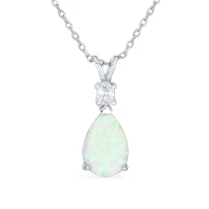 Classic Gemstone CZ Infinity Teardrop Opal Pendant Necklace Rose Gold Sterling Silver