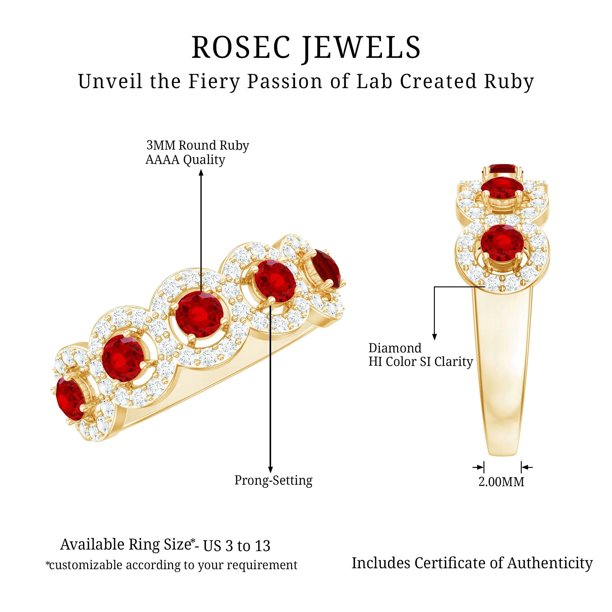 Classic Lab Grown Ruby and Diamond Halo Half Eternity Ring