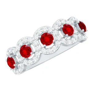 Classic Lab Grown Ruby and Diamond Halo Half Eternity Ring