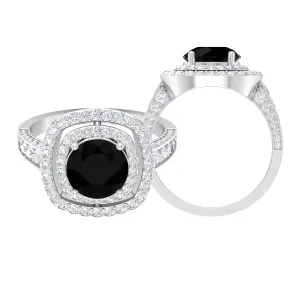 Created Black Diamond Double Halo Engagement Ring with Moissanite