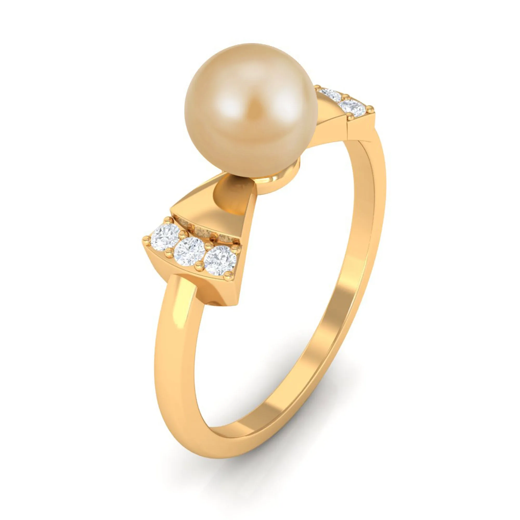 Cute Bow Engagement Ring with South Sea Pearl and Diamond