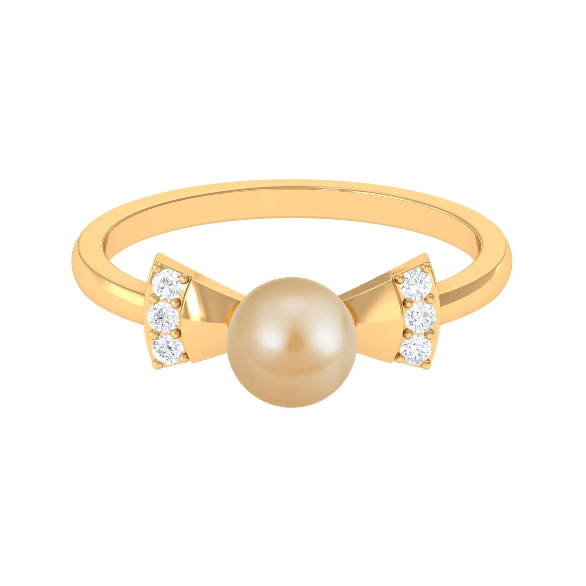 Cute Bow Engagement Ring with South Sea Pearl and Diamond