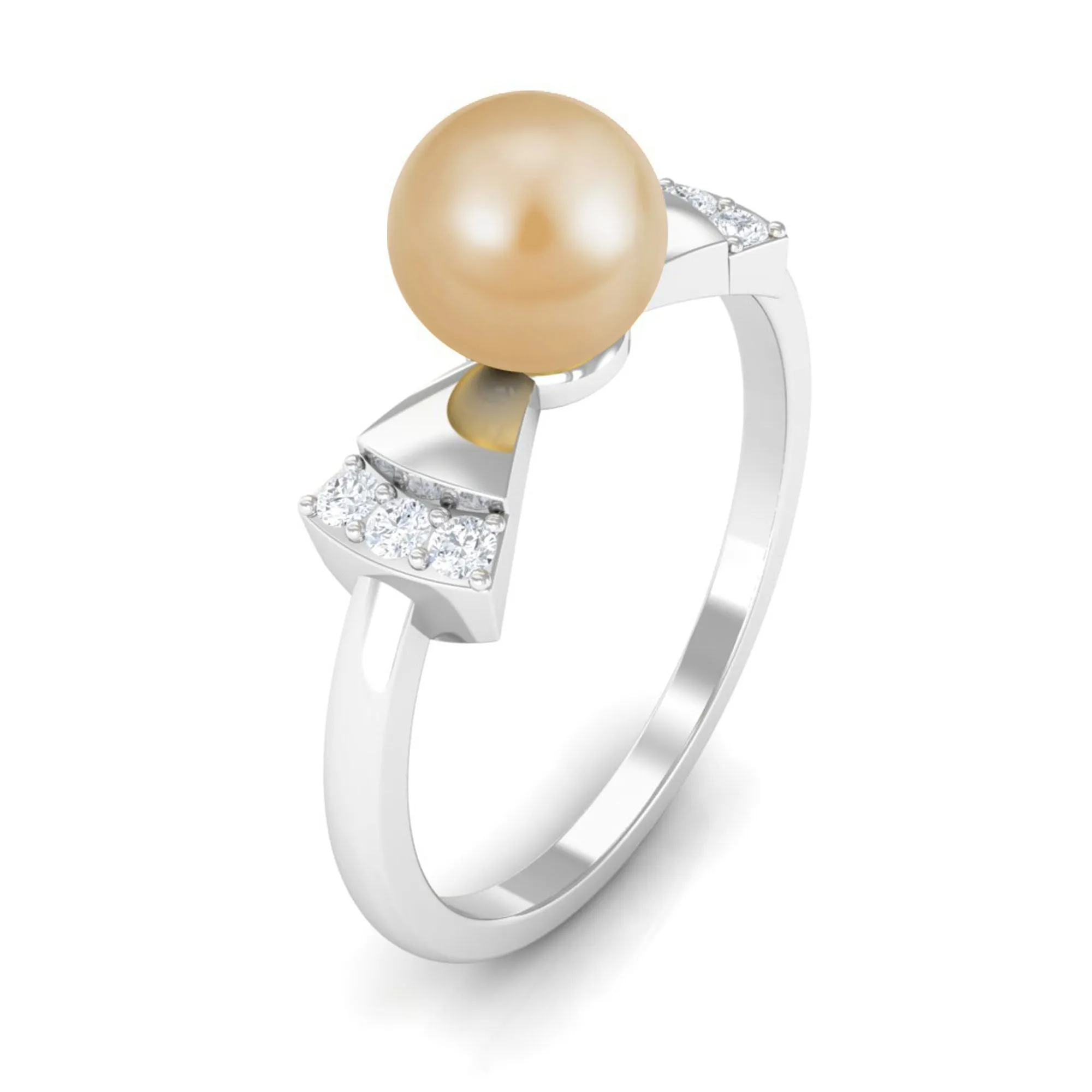 Cute Bow Engagement Ring with South Sea Pearl and Diamond