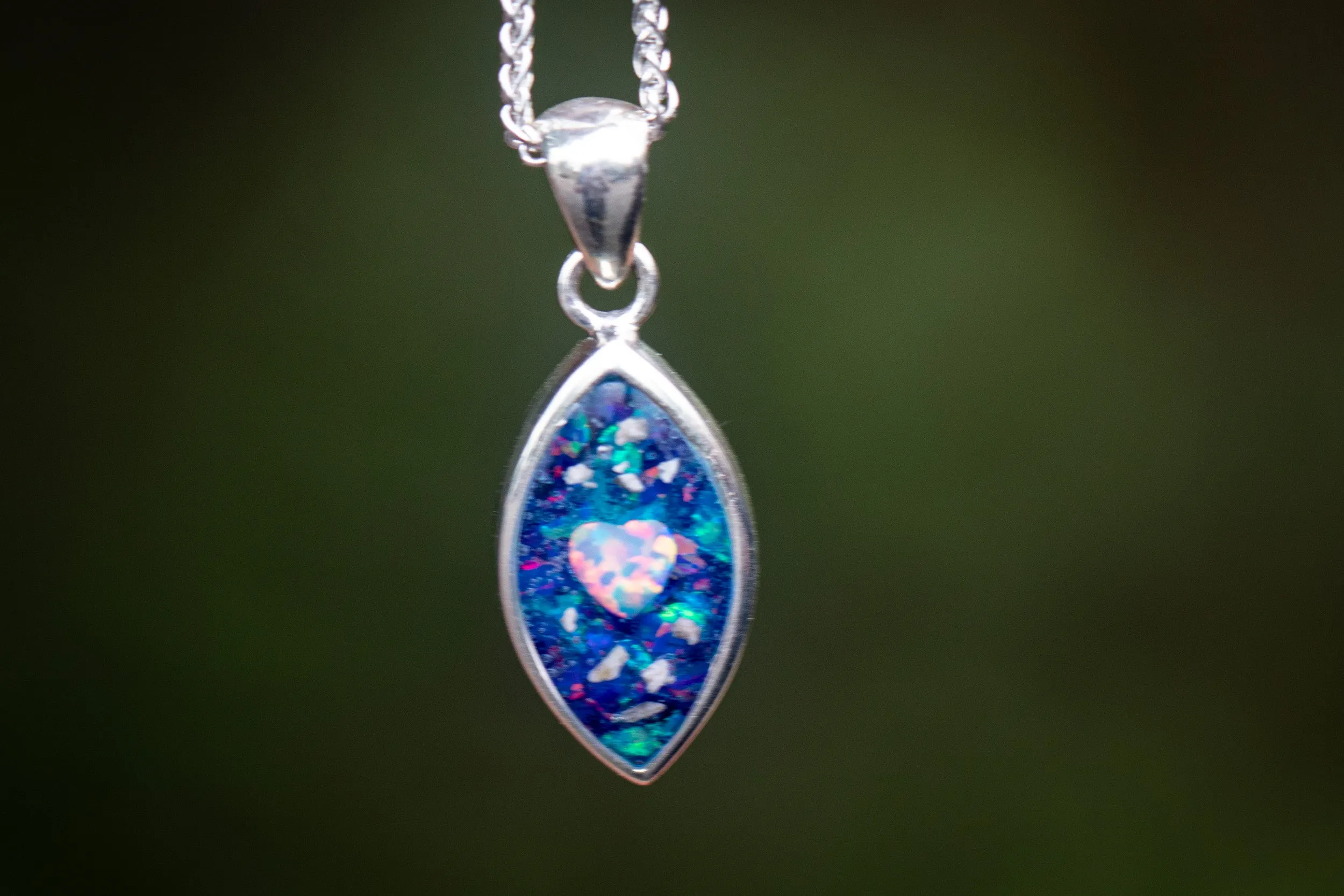 Diamond Opal Drop Pendant with Cremation Ash