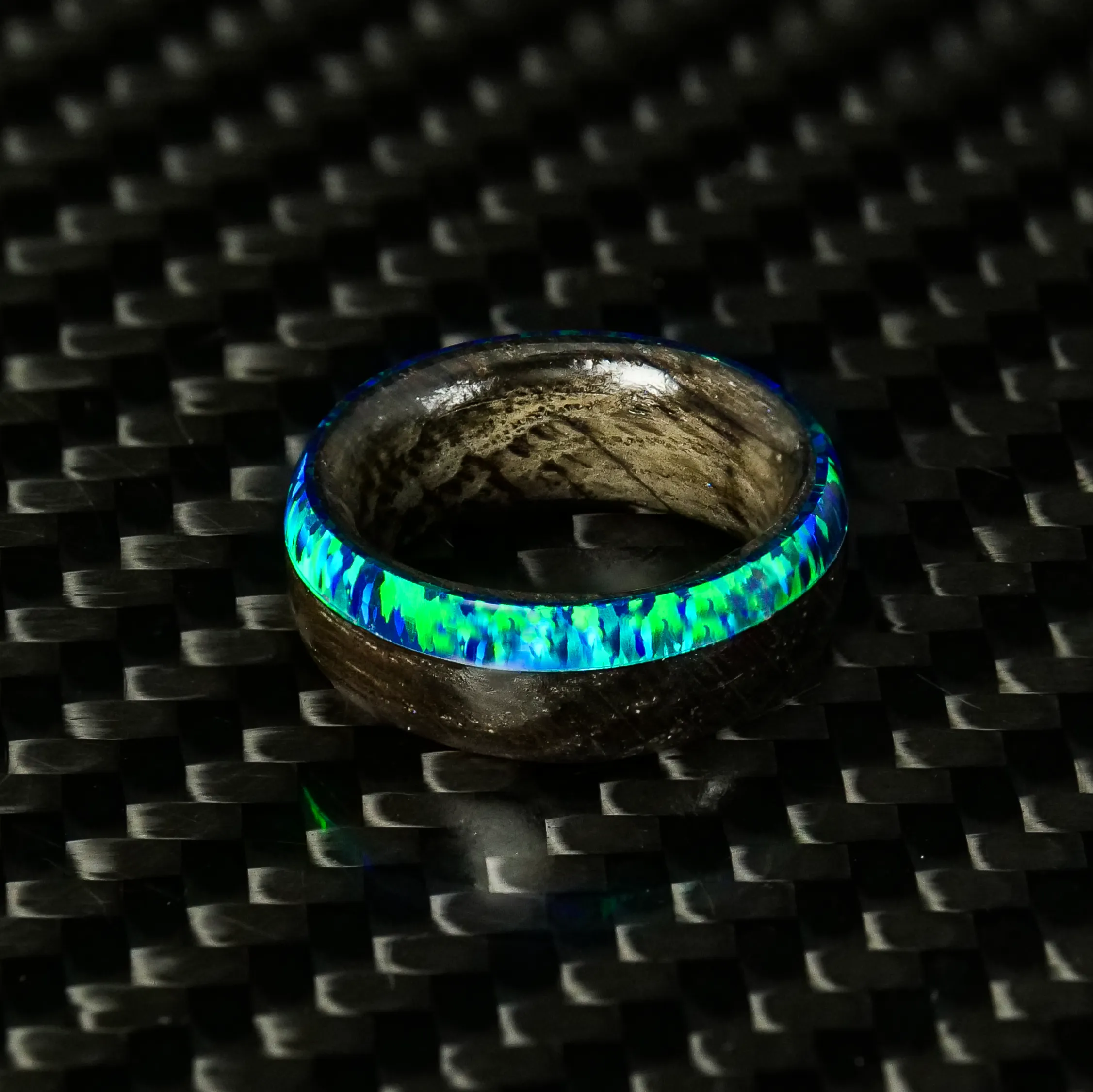 Ebony Wood and Black Emerald Opal Ring