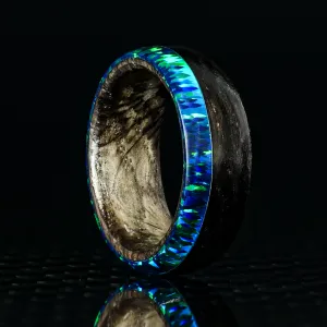 Ebony Wood and Black Emerald Opal Ring