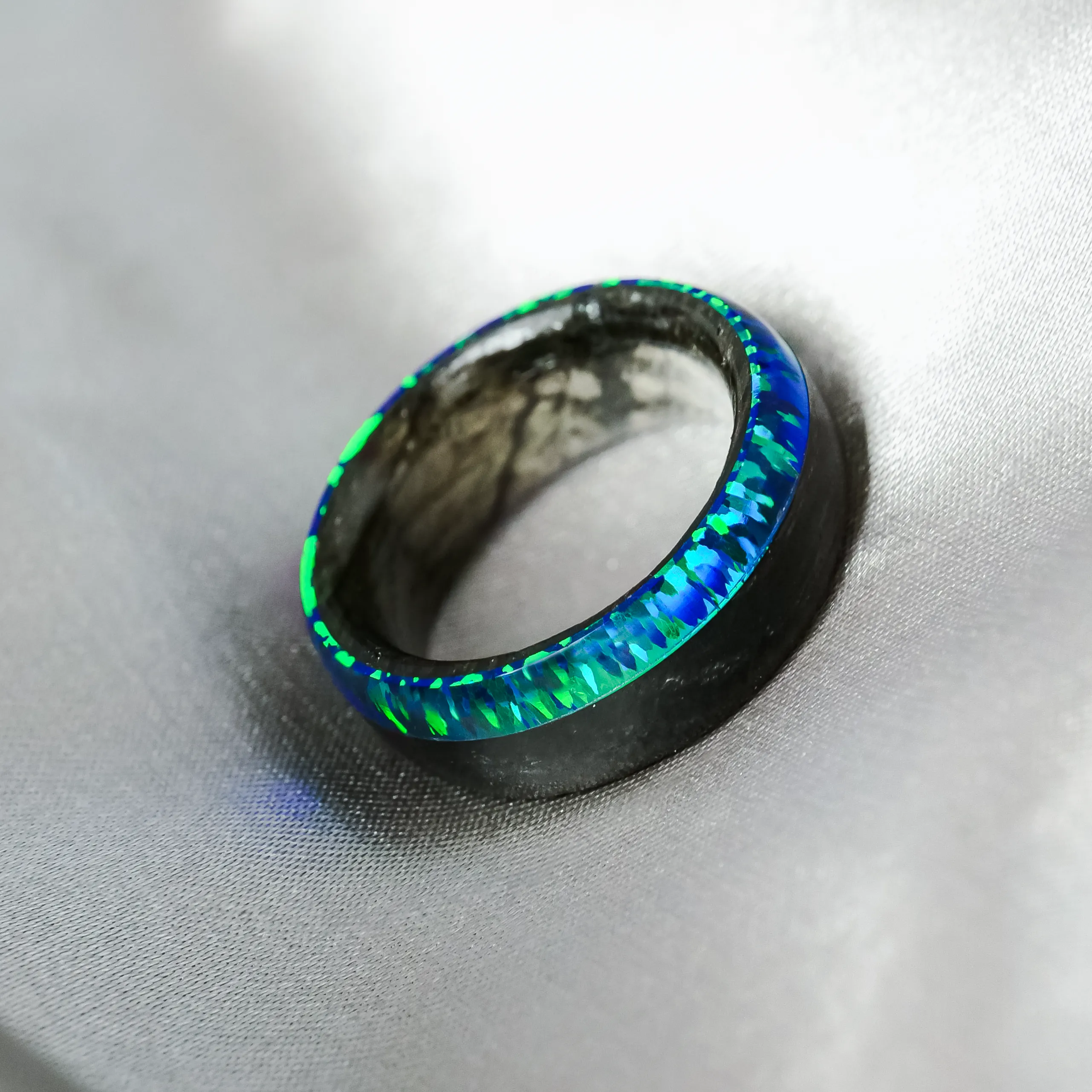 Ebony Wood and Black Emerald Opal Ring