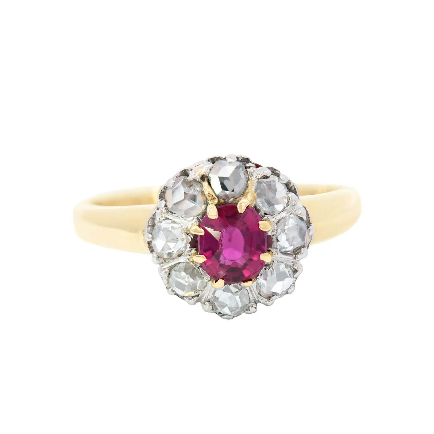 Edwardian 14k/Platinum Ruby and Diamond Halo Ring