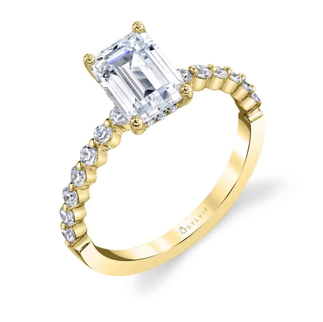 Emerald Cut Classic Engagement Ring - Athena 18k Gold Yellow